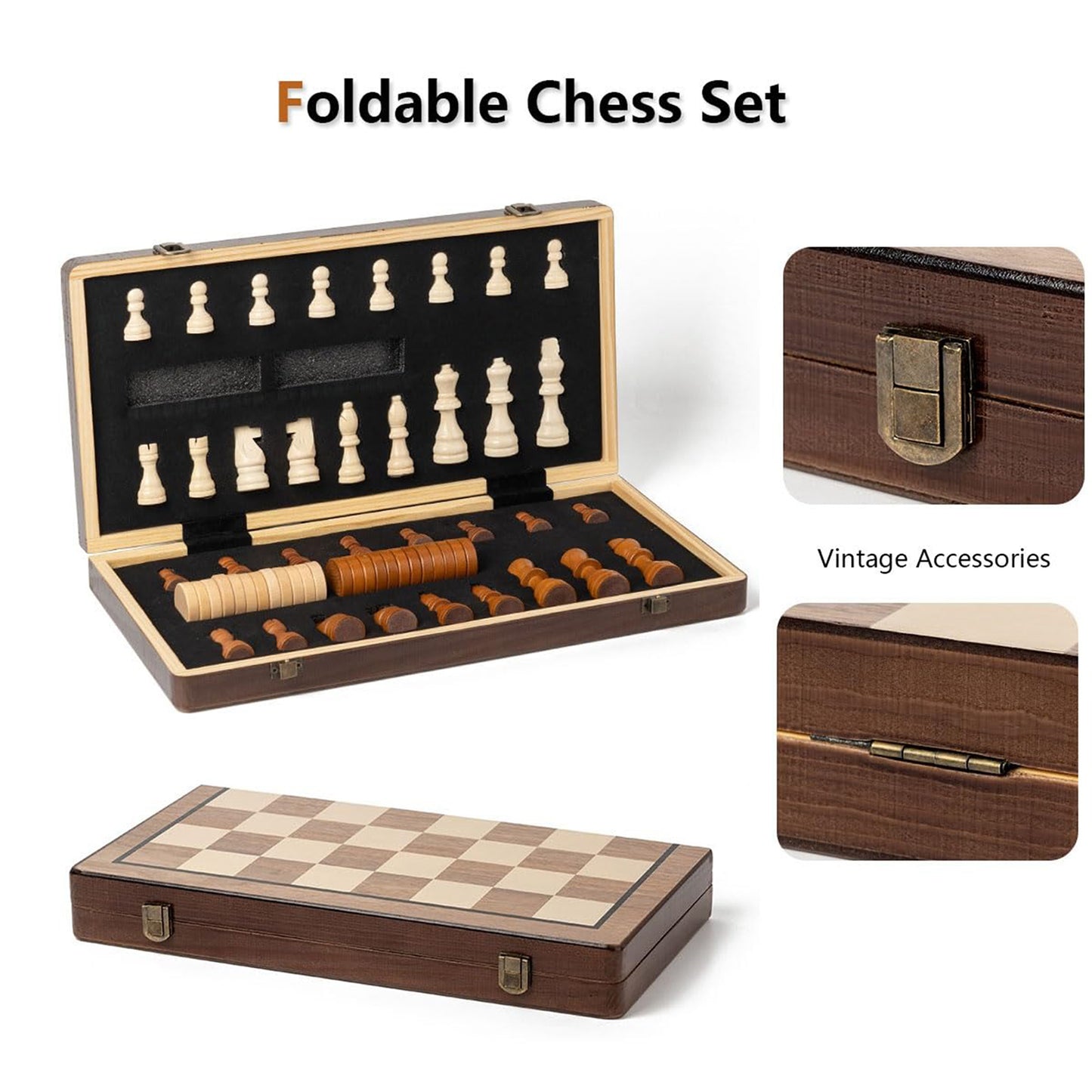 Wudly 2-in-1 Big Chess & Checkers
