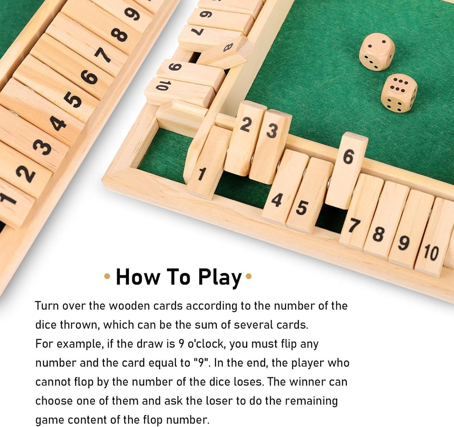 WUDLY Wooden Shut the Box Dice Game Shut The Box, Wooden Learning Game Set, 18 Pieces, Ages 3+ (Classic)