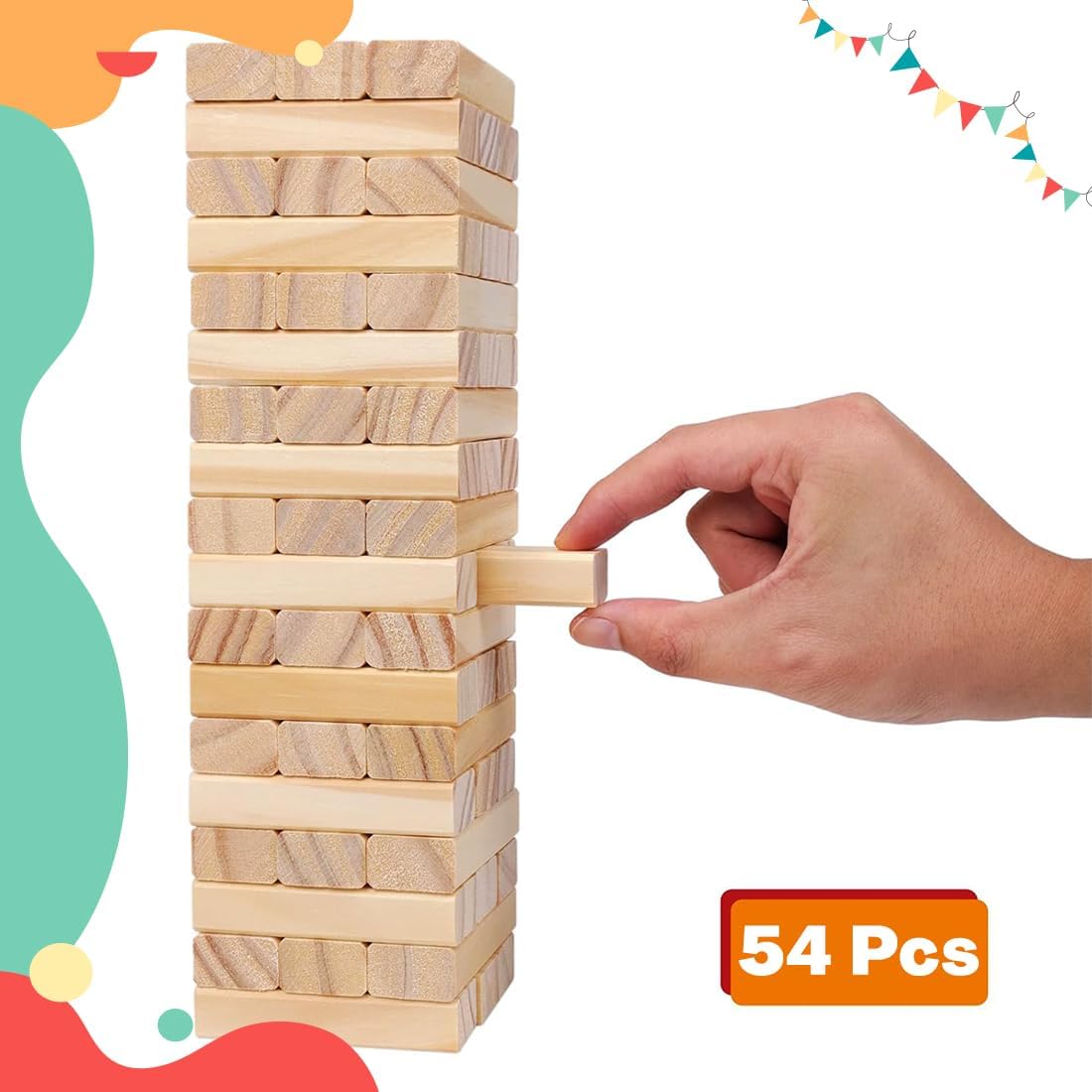 WUDLY Wooden Tumbling Tower Game 54 Pcs.
