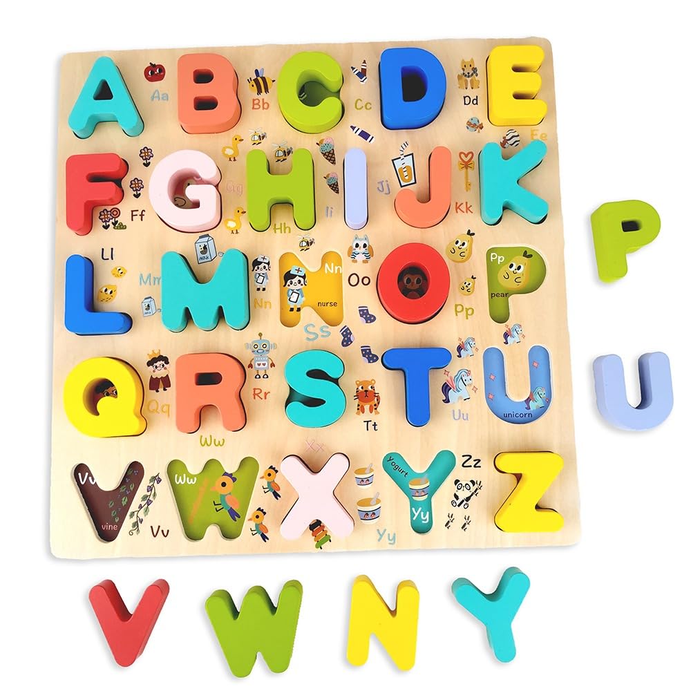 WUDLY Wooden Alphabet Puzzle Board