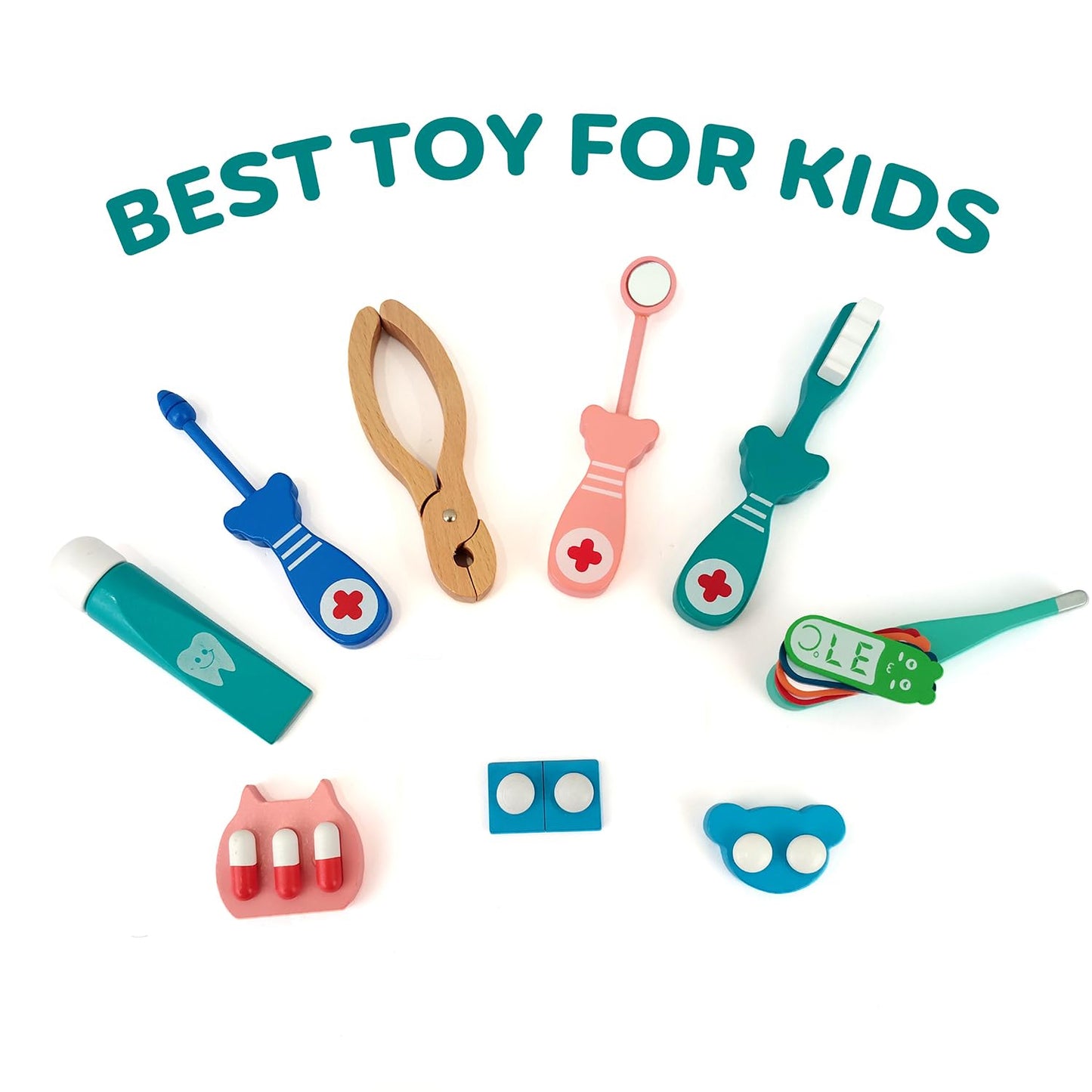 WUDLY Wooden Doctor Set for Kids, Pretend Play Doctor Kit for Boys & Girls, Best Birthday Gift for Kids