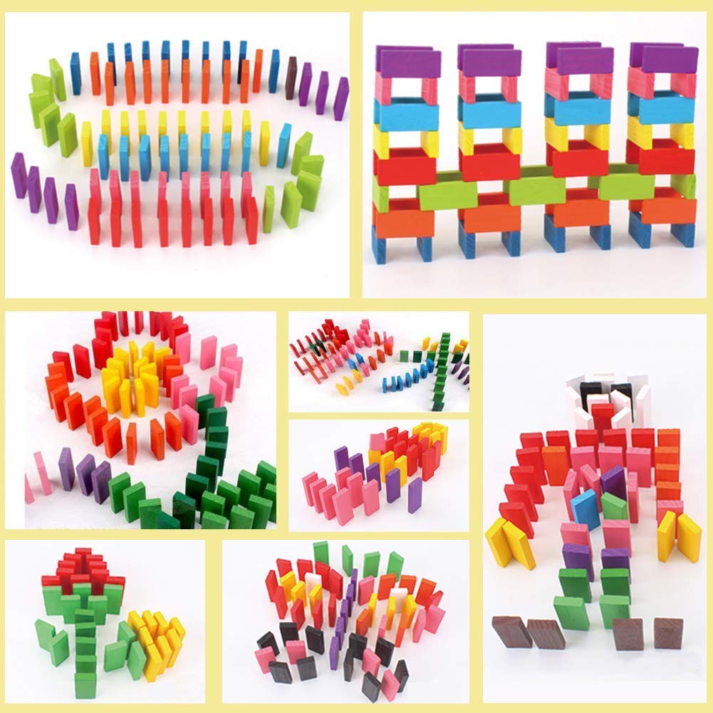 WUDLY 120 Pcs 12 Color Wooden Dominos Blocks Set