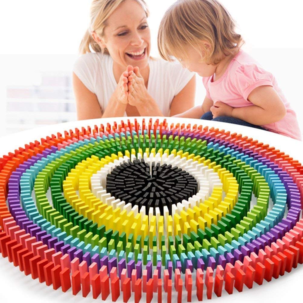 WUDLY 120 Pcs 12 Color Wooden Dominos Blocks Set