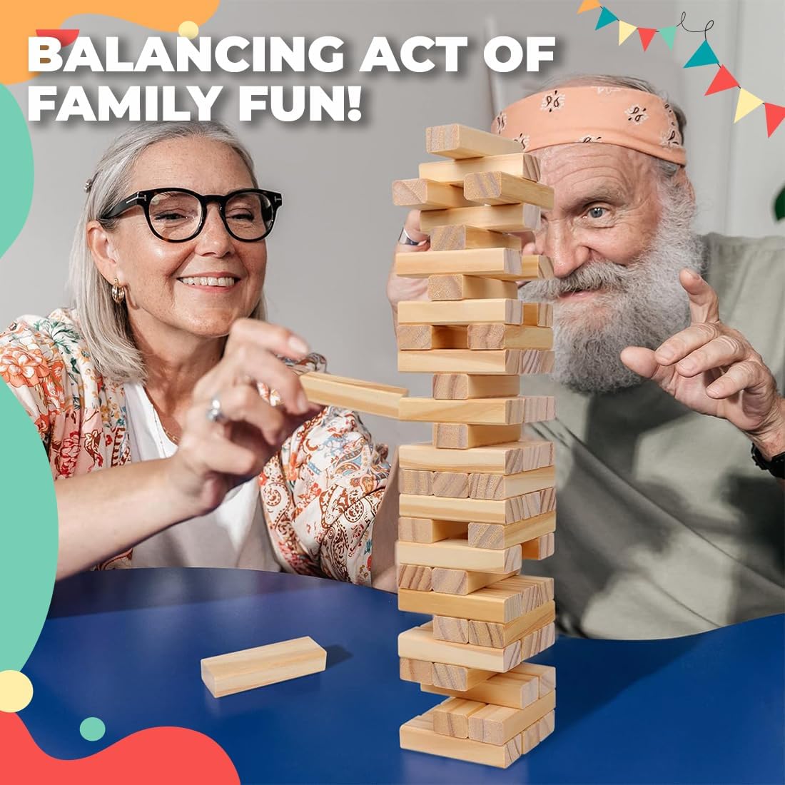 WUDLY Wooden Tumbling Tower Game 54 Pcs.
