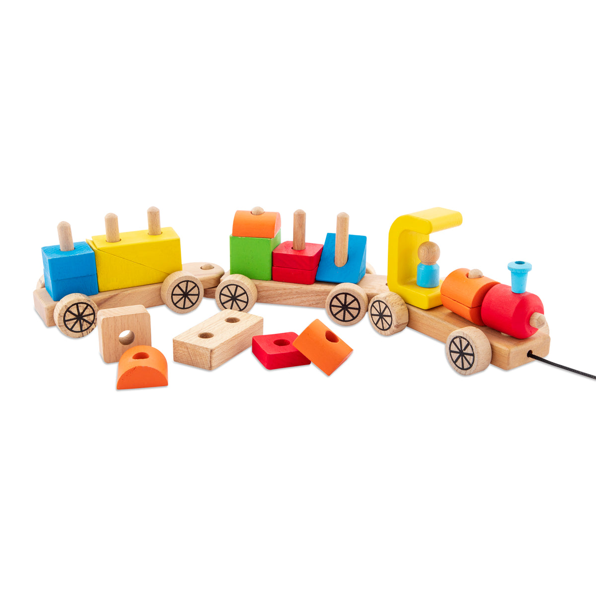 Wudly Wooden Block Train Pull-Along and Building Toy