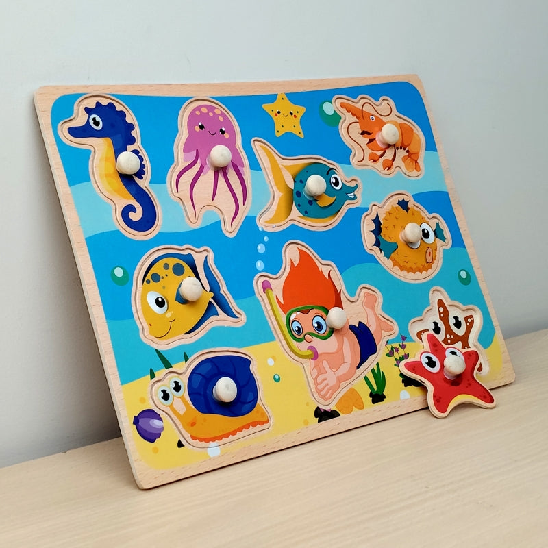 Wudly Wooden Knob Puzzle Board for Kids – Early Learning Educational Puzzle Toy (Multiple Themes)