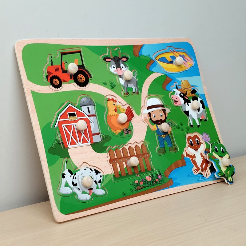 Wudly Wooden Knob Puzzle Board for Kids – Early Learning Educational Puzzle Toy (Multiple Themes)