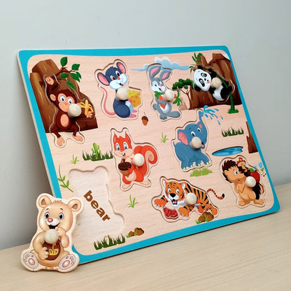 Wudly Wooden Knob Puzzle Board for Kids – Early Learning Educational Puzzle Toy (Multiple Themes)