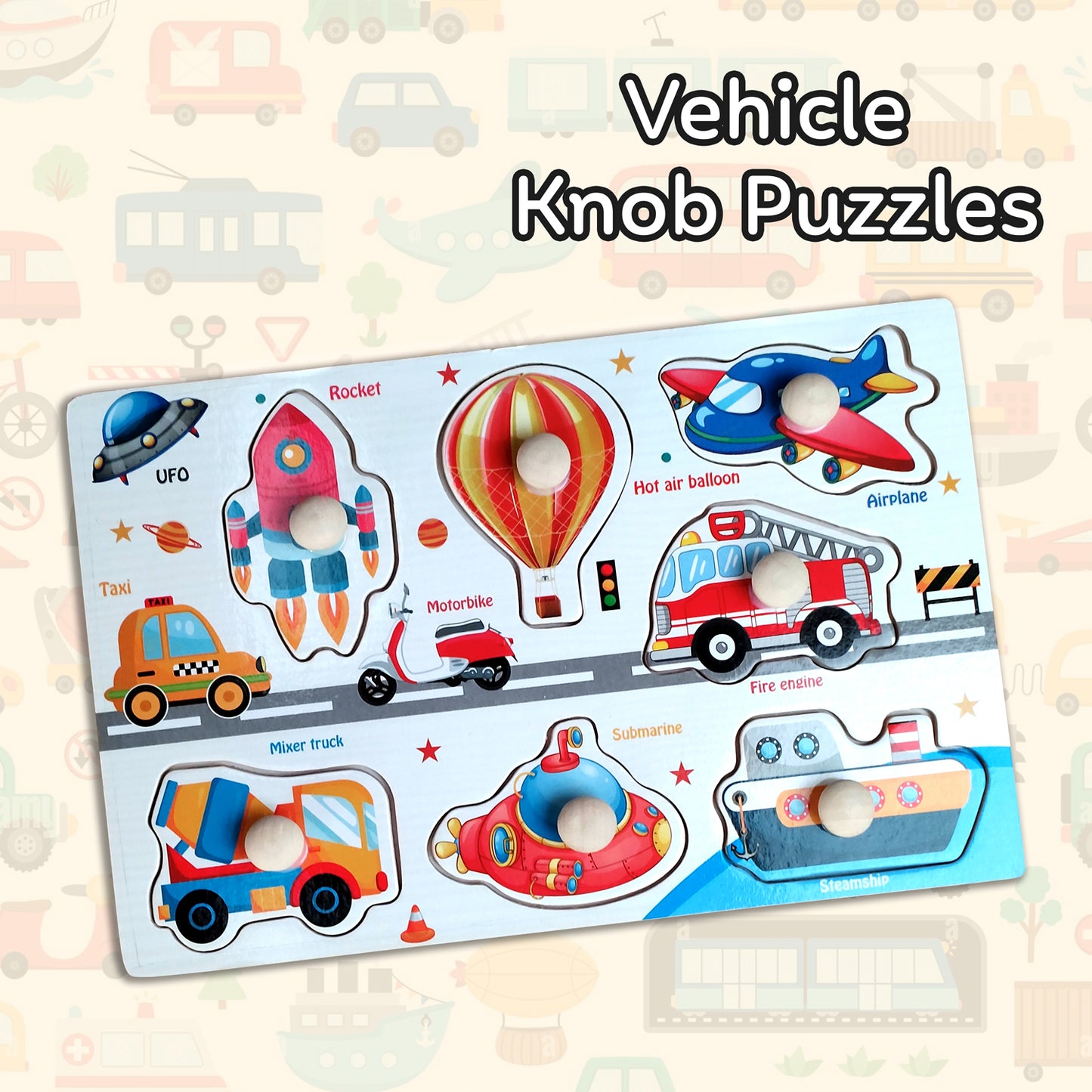 Wudly Wooden Knob Puzzle for Kids – Early Learning Educational Puzzle Board (Multiple Themes)