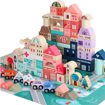 WUDLY 115 Pieces Wooden City Building Blocks
