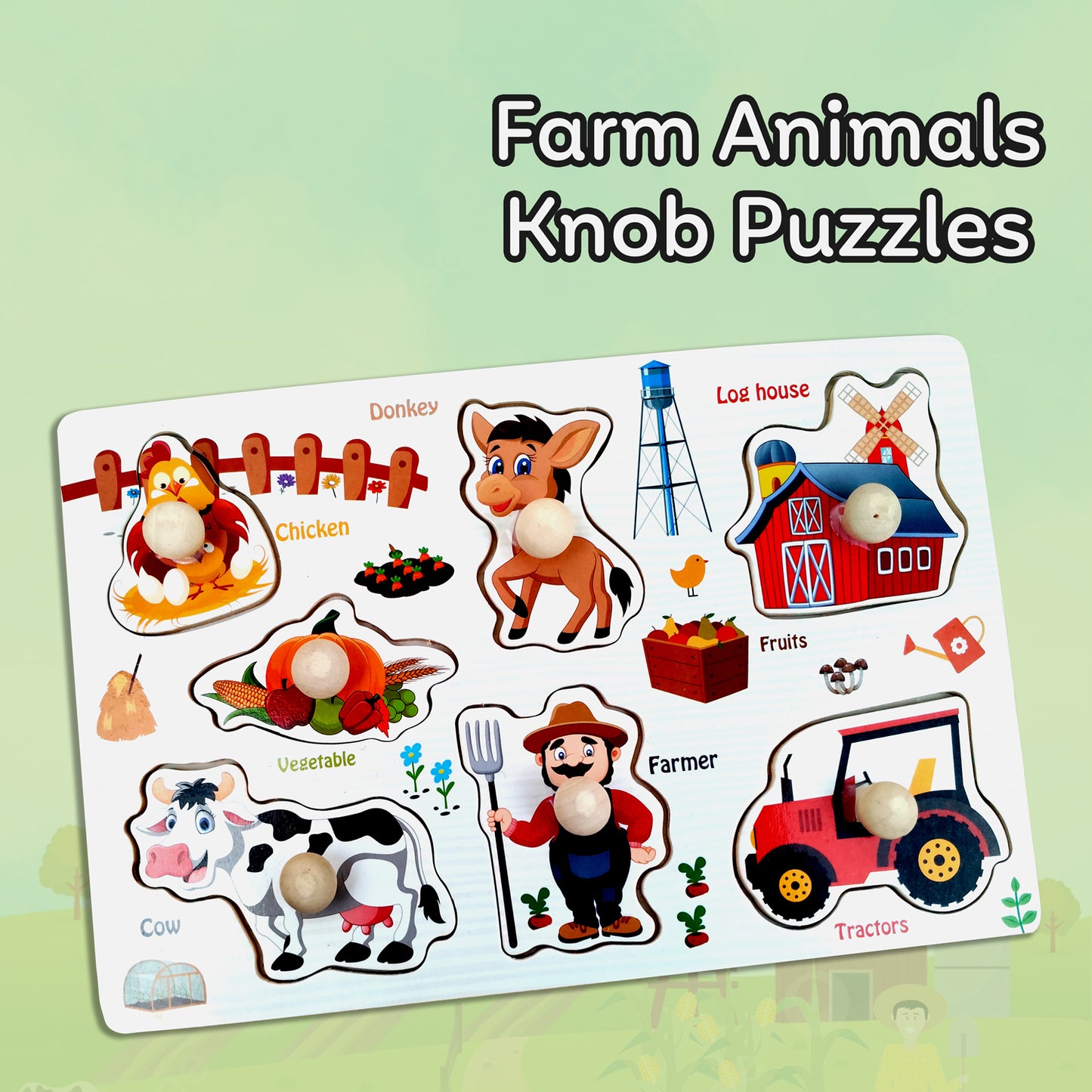 Wudly Wooden Knob Puzzle for Kids – Early Learning Educational Puzzle Board (Multiple Themes)