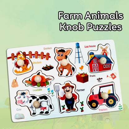 Wudly Wooden Knob Puzzle for Kids – Early Learning Educational Puzzle Board (Multiple Themes)