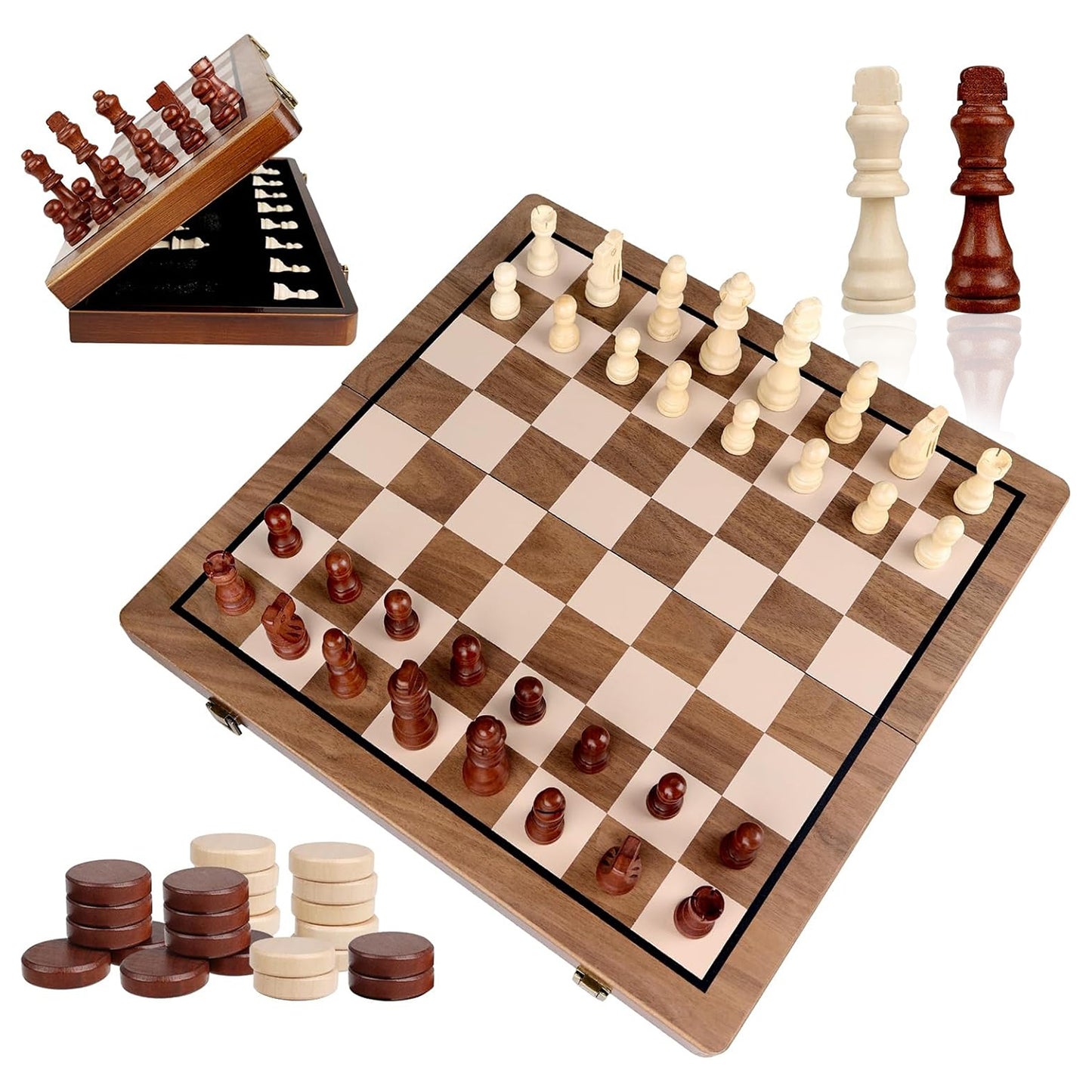 Wudly 2-in-1 Big Chess & Checkers