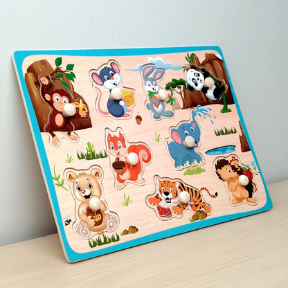 Wudly Wooden Knob Puzzle Board for Kids – Early Learning Educational Puzzle Toy (Multiple Themes)