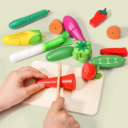 Wudly Wooden Cutting Vegetable With Wood Knife & Storage Basket