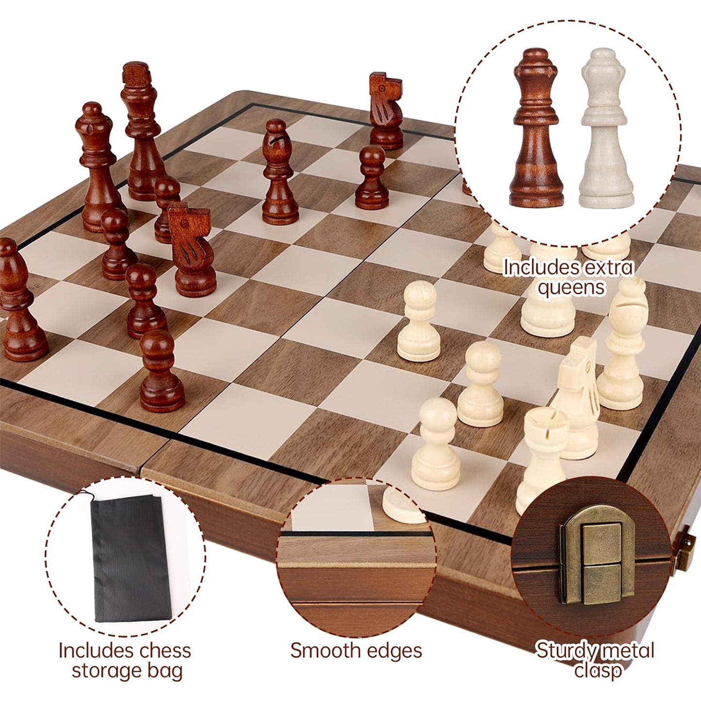 Wudly 2-in-1 Big Chess & Checkers