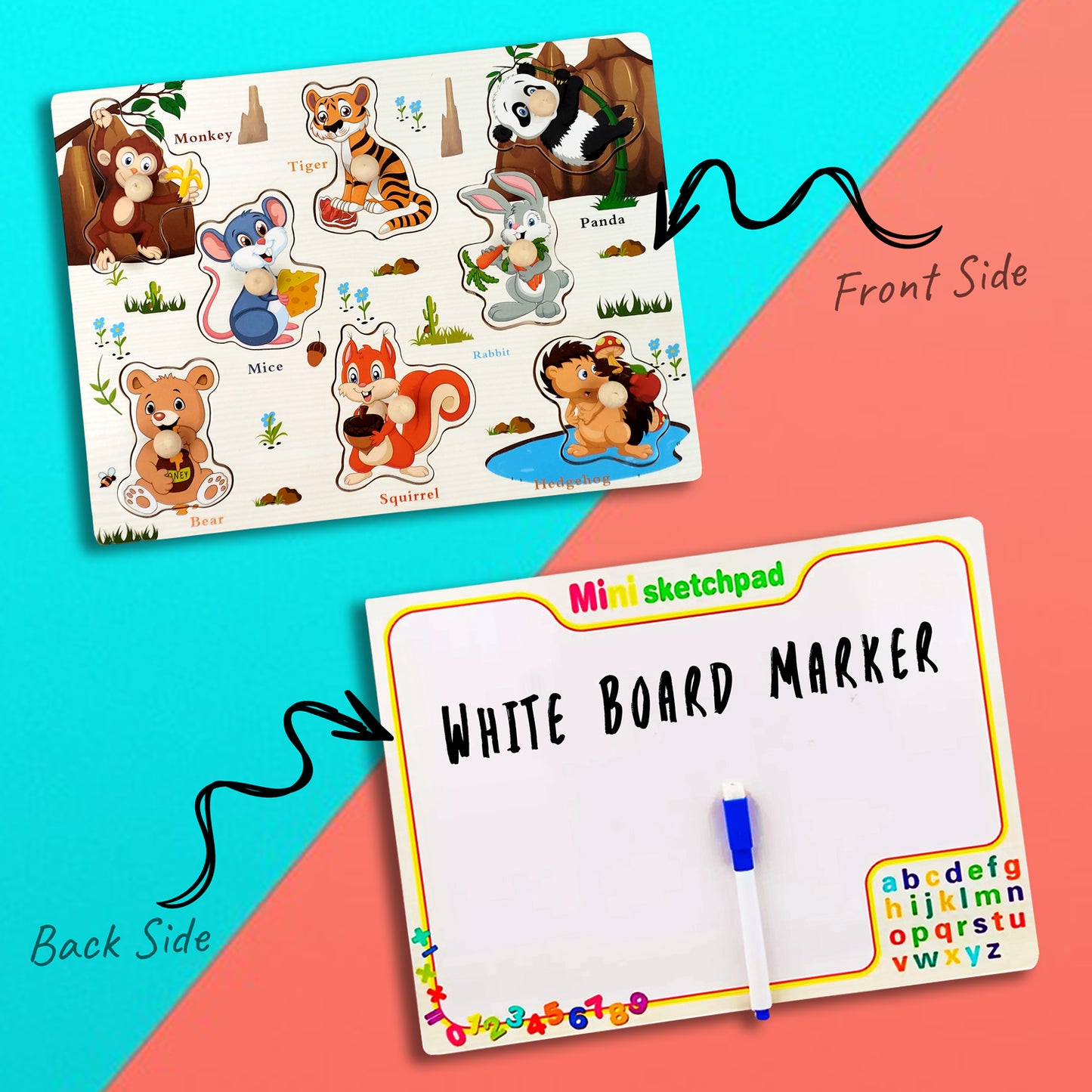 Wudly Wooden Knob Puzzle Board for Kids – Early Learning Educational Toy Trumpeter Grabbing Board (Multiple Themes)