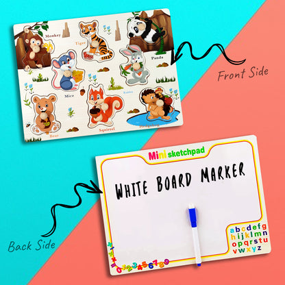 Wudly Wooden Knob Puzzle Board for Kids – Early Learning Educational Toy Trumpeter Grabbing Board (Multiple Themes)