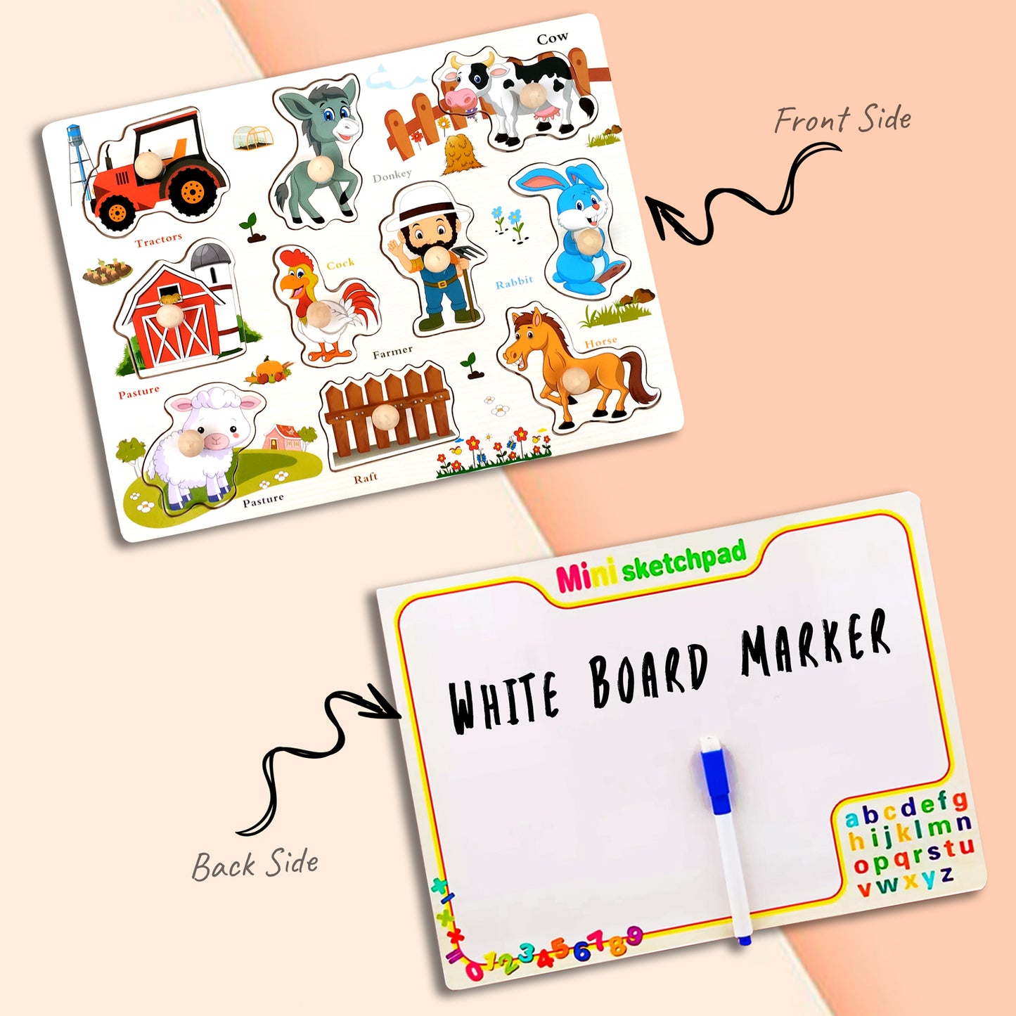 Wudly Wooden Knob Puzzle Board for Kids – Early Learning Educational Toy Trumpeter Grabbing Board (Multiple Themes)