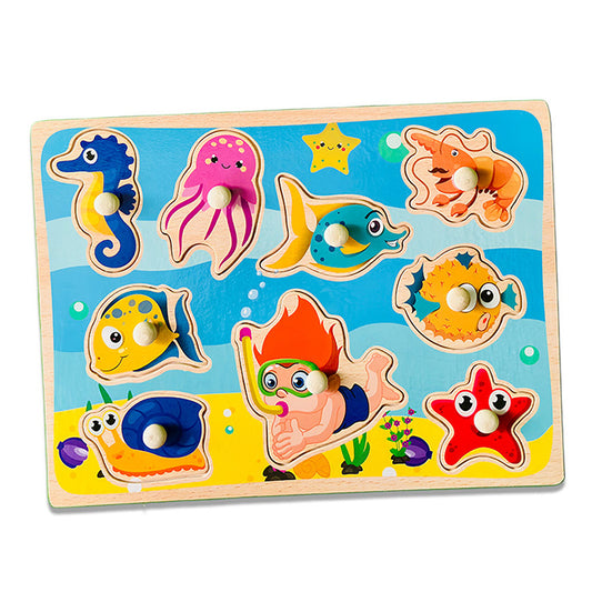 Wudly Wooden Knob Puzzle Board for Kids – Early Learning Educational Puzzle Toy (Multiple Themes)