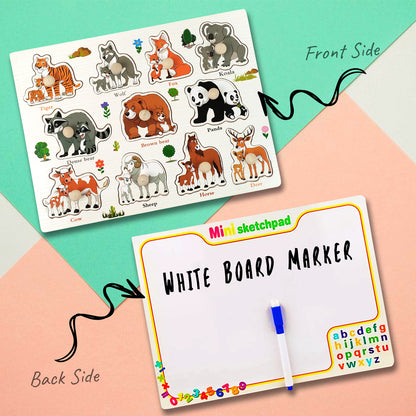 Wudly Wooden Knob Puzzle Board for Kids – Early Learning Educational Toy Trumpeter Grabbing Board (Multiple Themes)