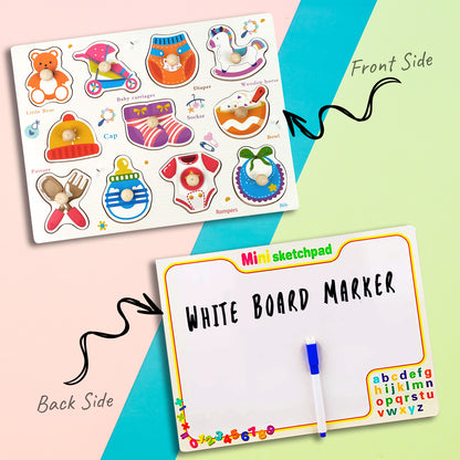 Wudly Wooden Knob Puzzle Board for Kids – Early Learning Educational Toy Trumpeter Grabbing Board (Multiple Themes)