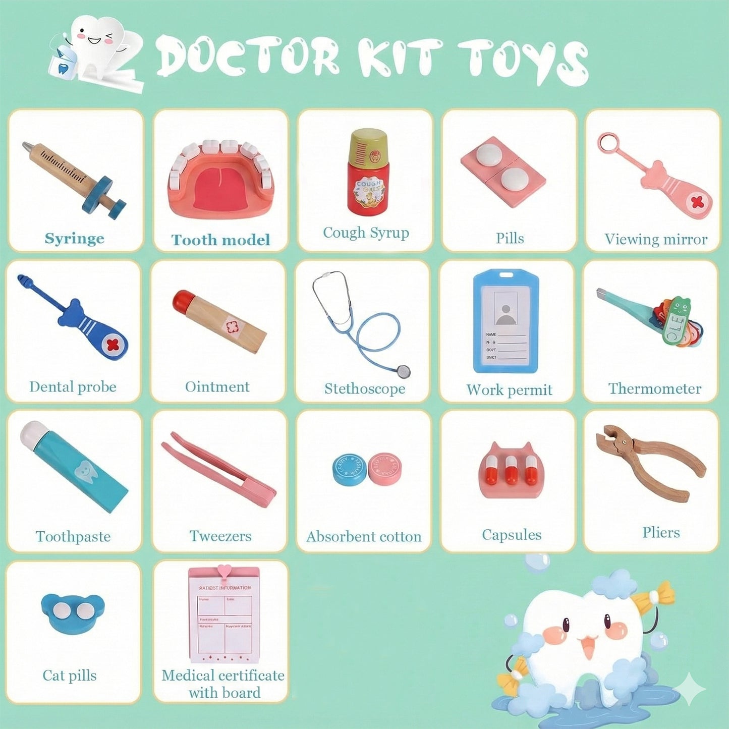 WUDLY Wooden Doctor Set for Kids, Pretend Play Doctor Kit for Boys & Girls, Best Birthday Gift for Kids