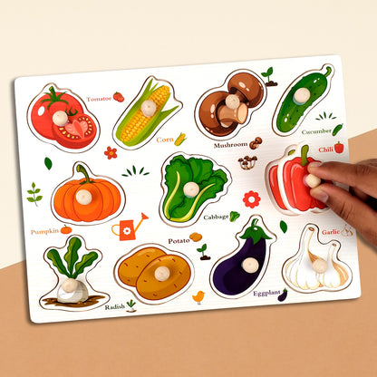 Wudly Wooden Knob Puzzle Board for Kids – Early Learning Educational Toy Trumpeter Grabbing Board (Multiple Themes)