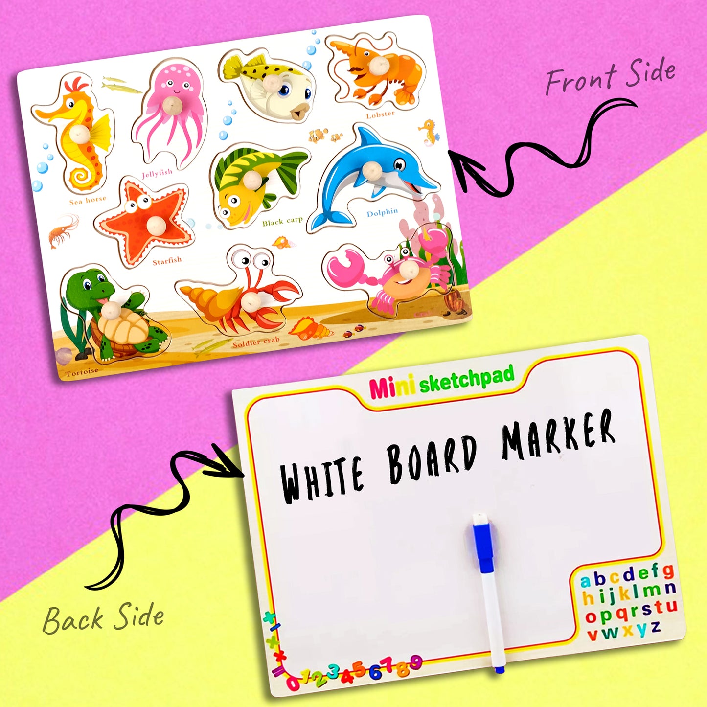 Wudly Wooden Knob Puzzle Board for Kids – Early Learning Educational Toy Trumpeter Grabbing Board (Multiple Themes)