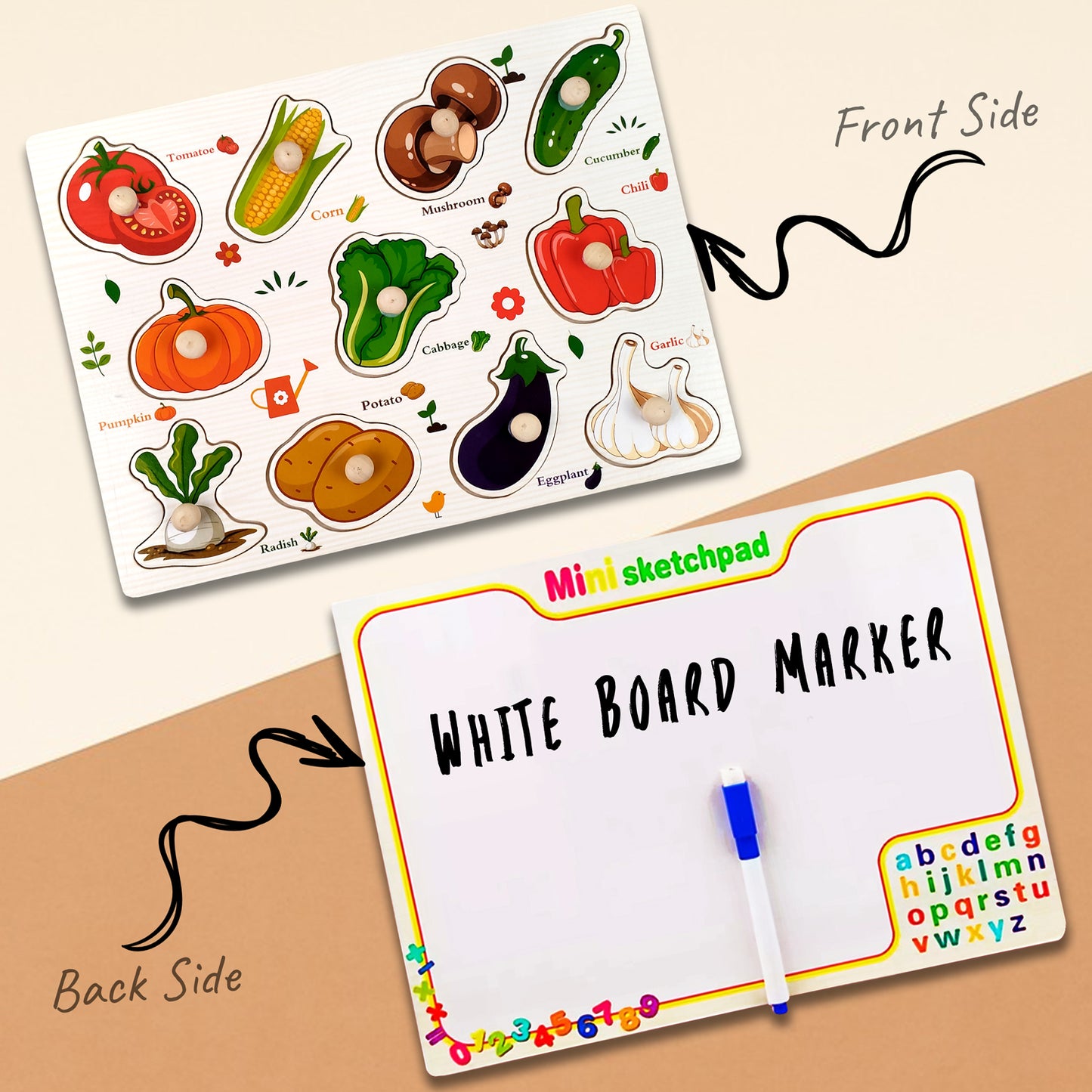 Wudly Wooden Knob Puzzle Board for Kids – Early Learning Educational Toy Trumpeter Grabbing Board (Multiple Themes)