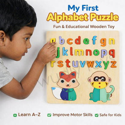Wudly Wooden Alphabet, Number & Shape Learning Puzzle for Kids – Early Educational Toy (Multiple Variations)