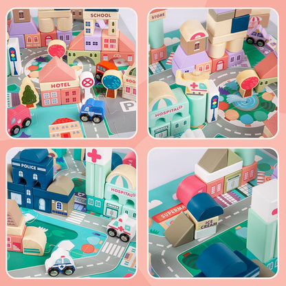 WUDLY 115 Pieces Wooden City Building Blocks