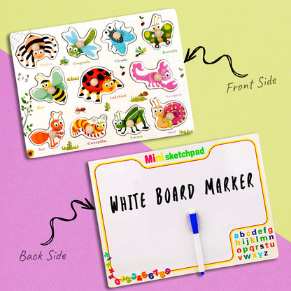 Wudly Wooden Knob Puzzle Board for Kids – Early Learning Educational Toy Trumpeter Grabbing Board (Multiple Themes)