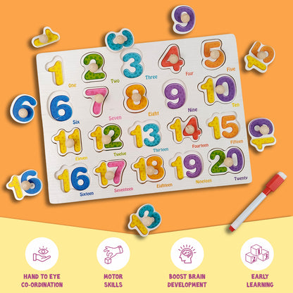 Wudly Wooden Knob Puzzle Board for Kids – Early Learning Educational Toy Trumpeter Grabbing Board (Multiple Themes)