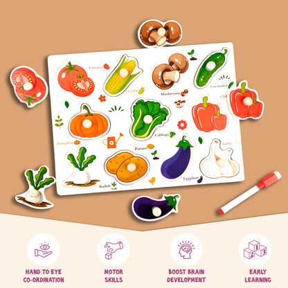 Wudly Wooden Knob Puzzle Board for Kids – Early Learning Educational Toy Trumpeter Grabbing Board (Multiple Themes)