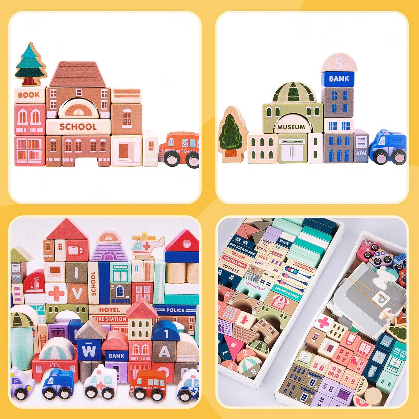 WUDLY 115 Pieces Wooden City Building Blocks