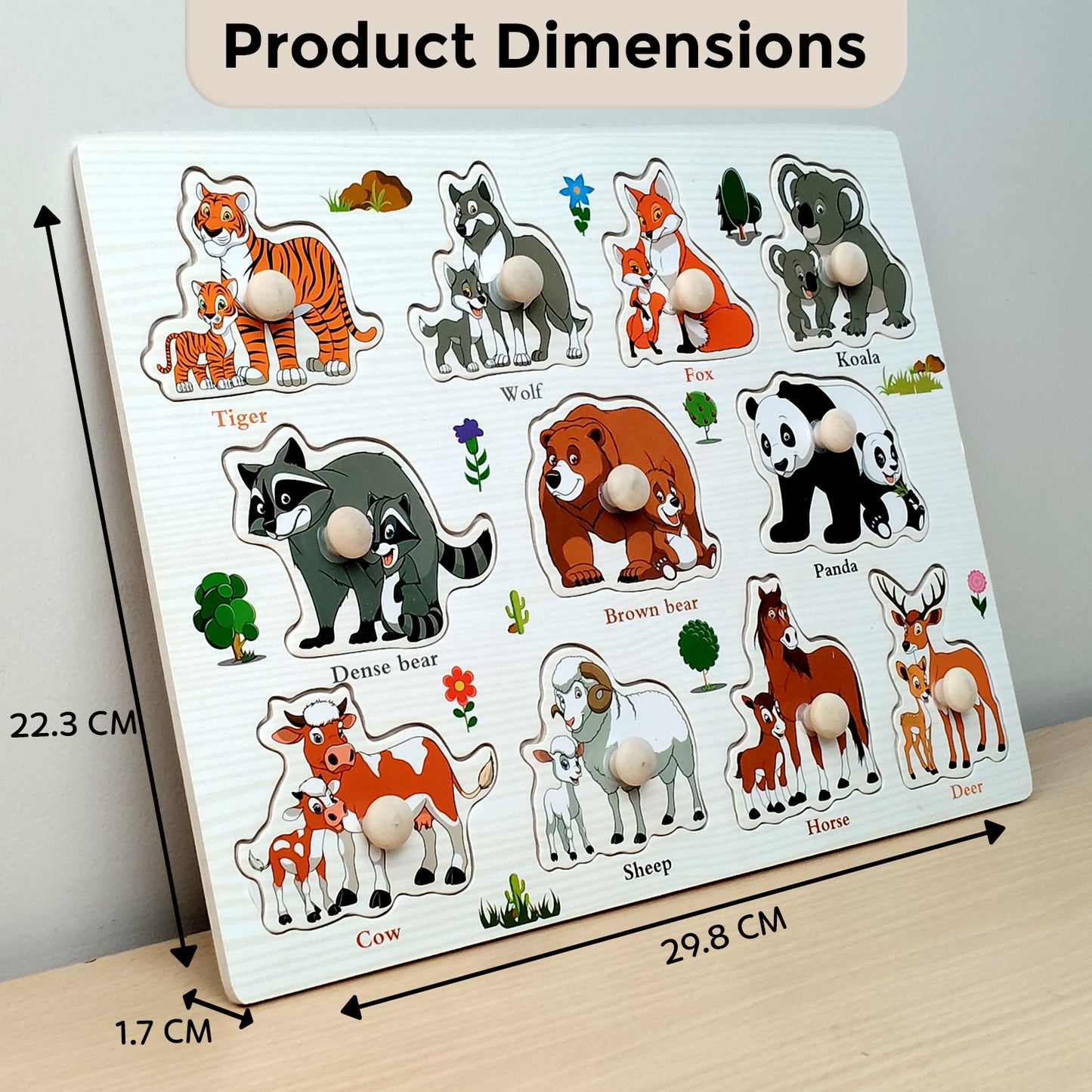 Wudly Wooden Knob Puzzle Board for Kids – Early Learning Educational Toy Trumpeter Grabbing Board (Multiple Themes)