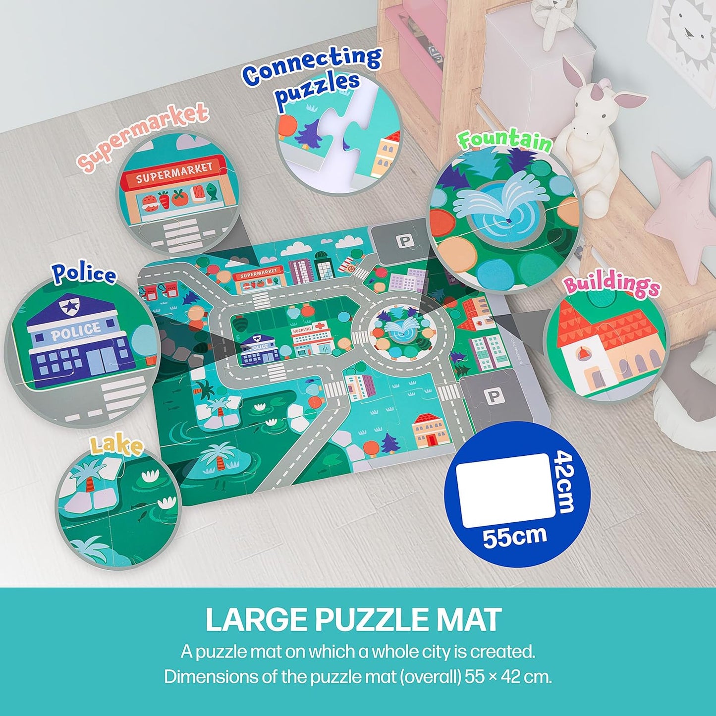 WUDLY 115 Pieces Wooden City Building Blocks