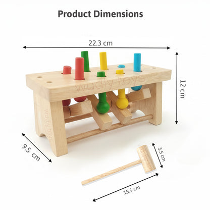 Wudly Wooden Hammer Peg Bench Toy for Kids | Montessori Pound Bench Hammering Block Punch Drop Instruments Game with Mallet | Colour Matching | Kids for 12M+ Multicolour