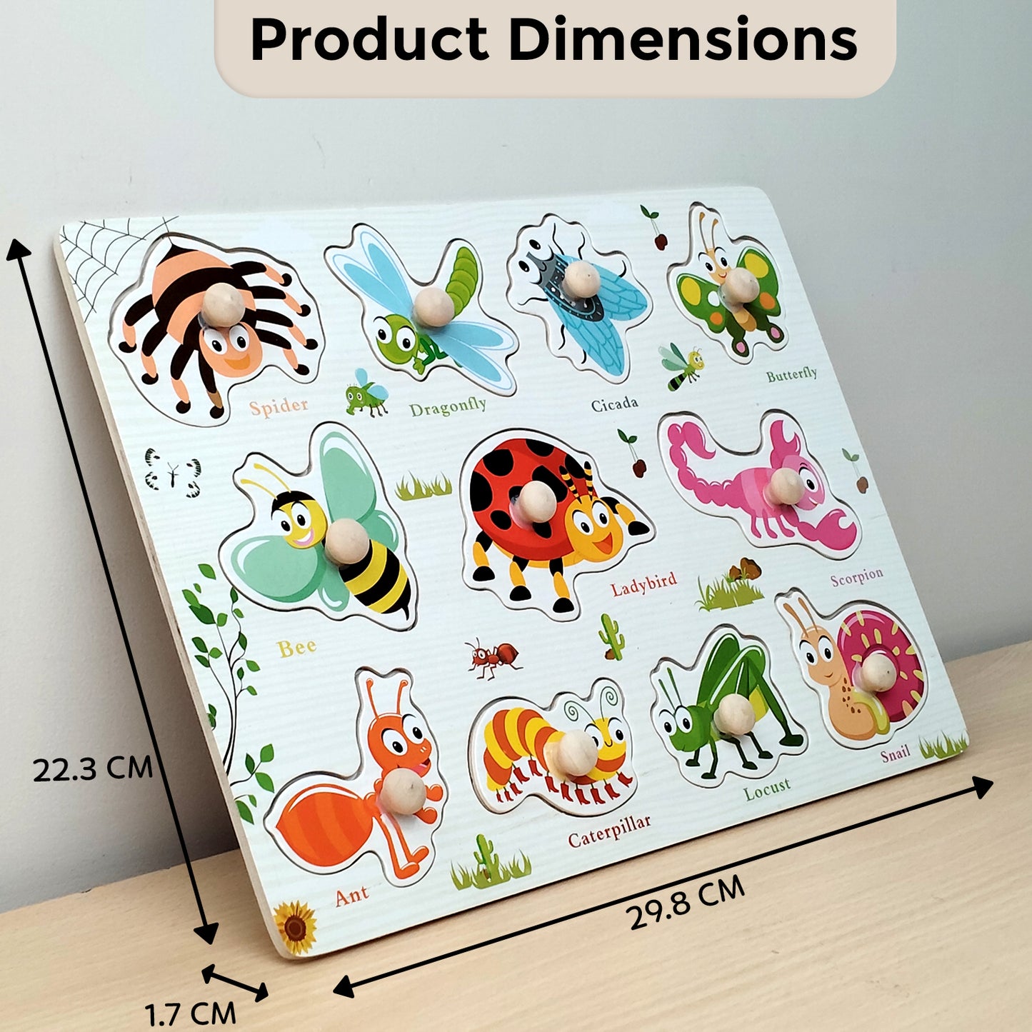 Wudly Wooden Knob Puzzle Board for Kids – Early Learning Educational Toy Trumpeter Grabbing Board (Multiple Themes)