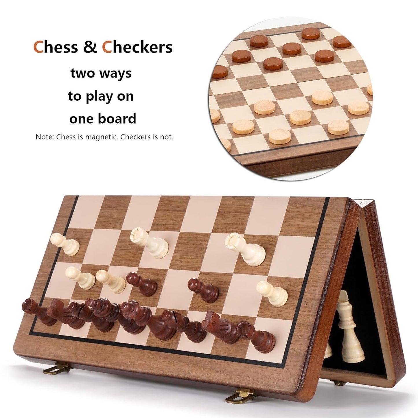 Wudly 2-in-1 Big Chess & Checkers