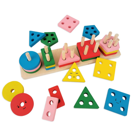 WUDLY Wooden Shape Sorter Toy,Sorting & Stacking Toys for Toddlers and Kids Preschool, Color Stacker Shape Sorter Gift Educational Learning Toy for 1 2 3 Years Boys and Girls, Multicolor