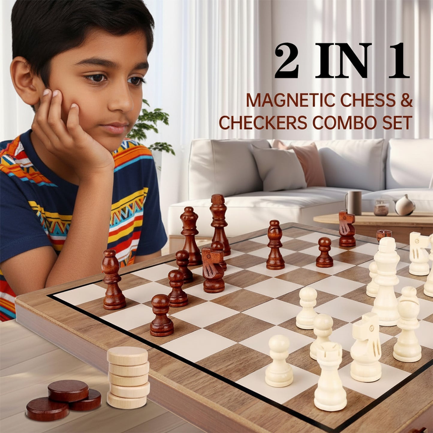 Wudly 2-in-1 Big Chess & Checkers
