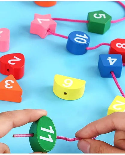 Wudly Wooden Learning Clock Toy with Lacing numbers. Time Learning Clock Puzzle for kids.  Shapes and Colour Sorting & Stacking Learning Montessori Toy for 2 + Year Kids. 14 Pieces Set. Child Safe Certified.(Multicolor)