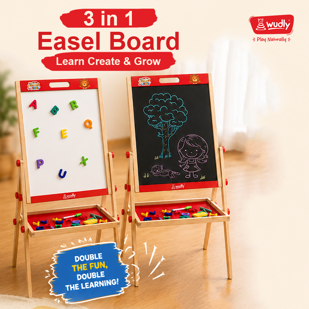 Wudly 3-in-1 Wooden Whiteboard & Blackboard Drawing Board