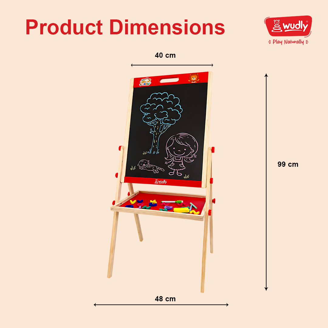 Wudly 3-in-1 Wooden Whiteboard & Blackboard Drawing Board
