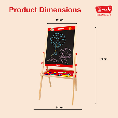 Wudly 3-in-1 Wooden Whiteboard & Blackboard Drawing Board