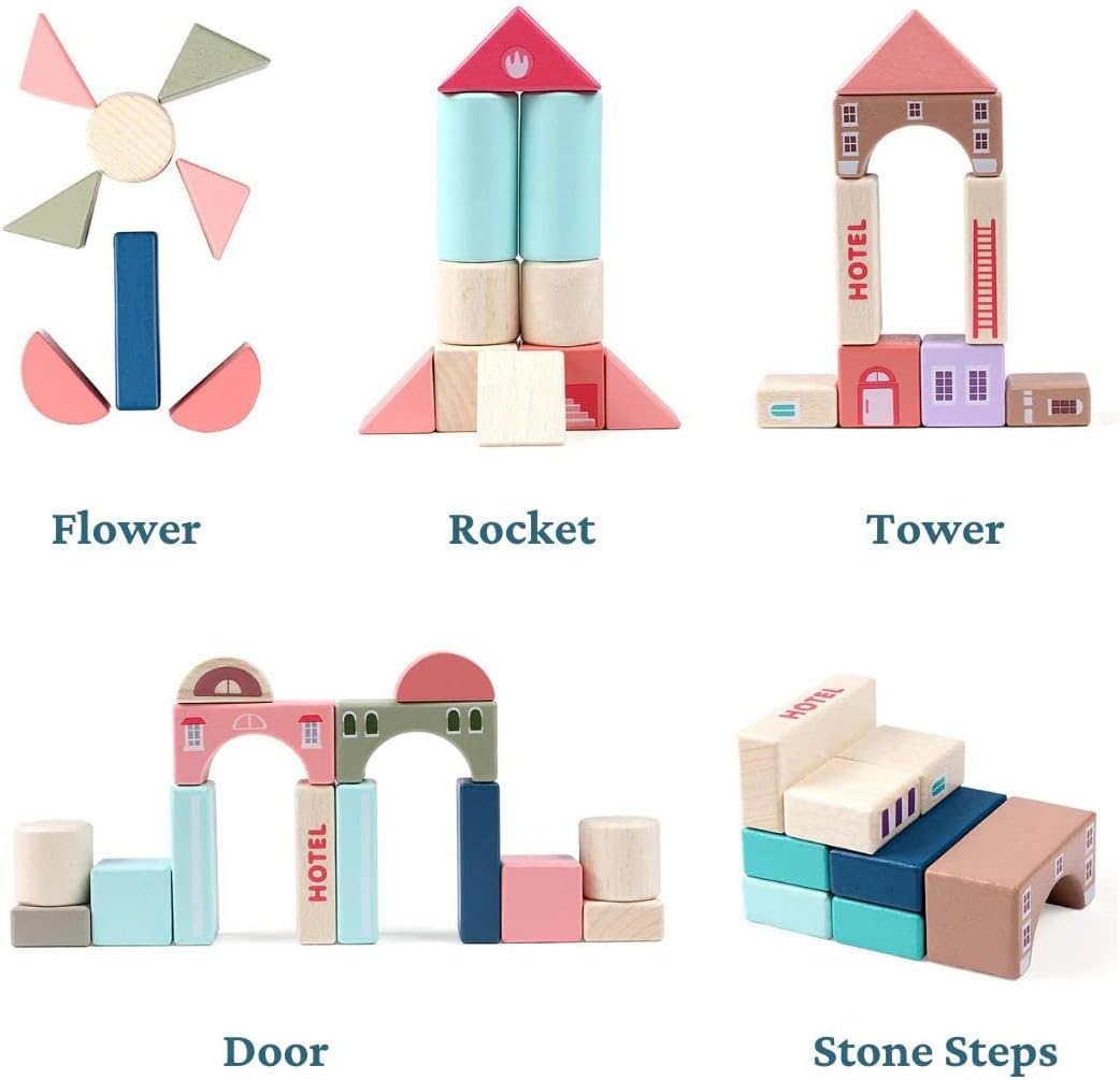 WUDLY 115 Pieces Wooden City Building Blocks