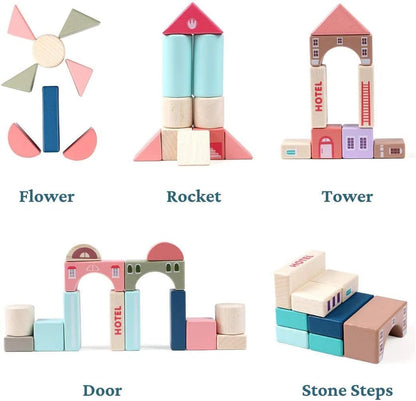 WUDLY 115 Pieces Wooden City Building Blocks