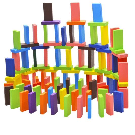 WUDLY 120 Pcs 12 Color Wooden Dominos Blocks Set